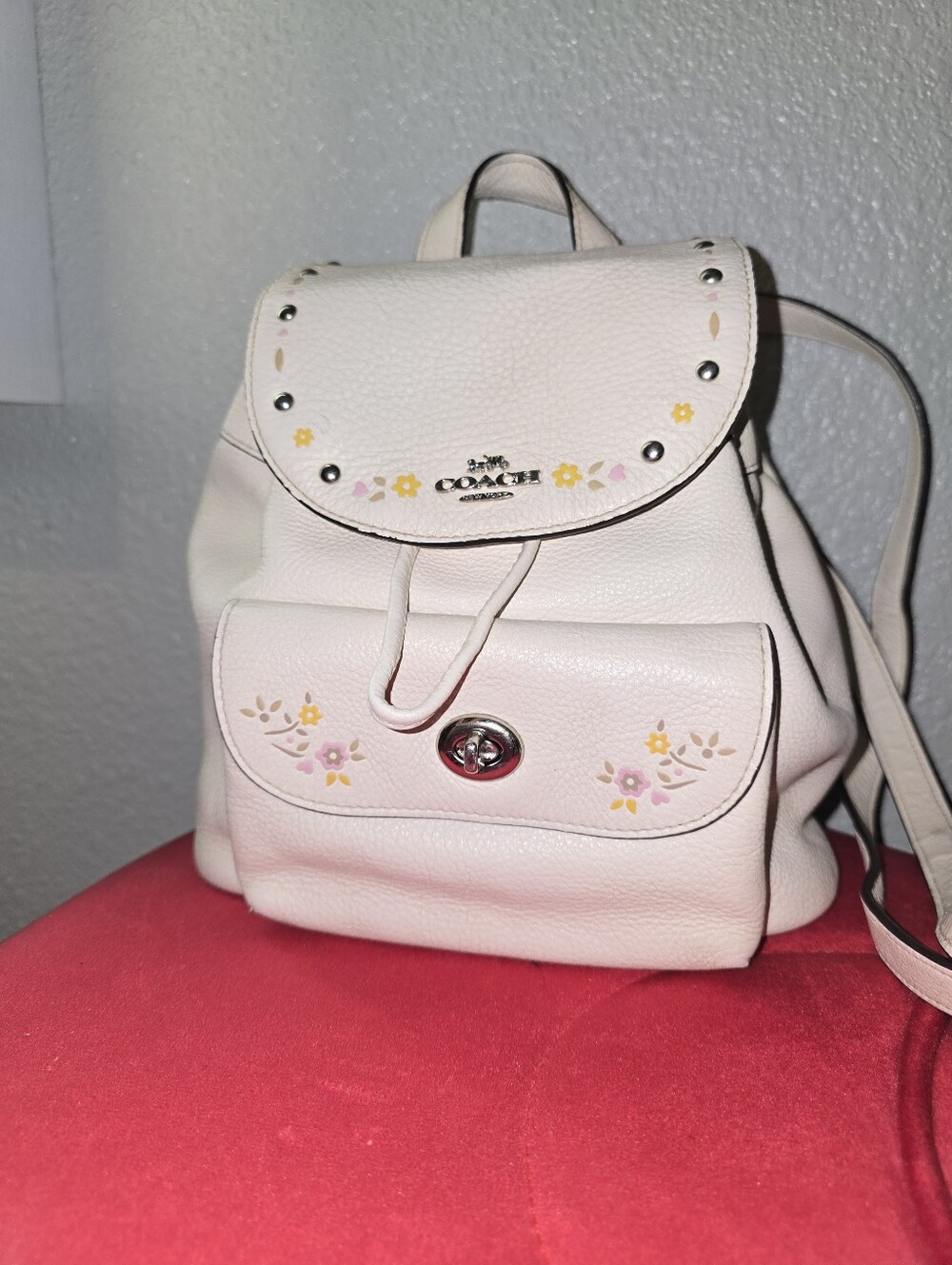 Coach Mini Billie Leather Floral Print Backpack in Chalk.